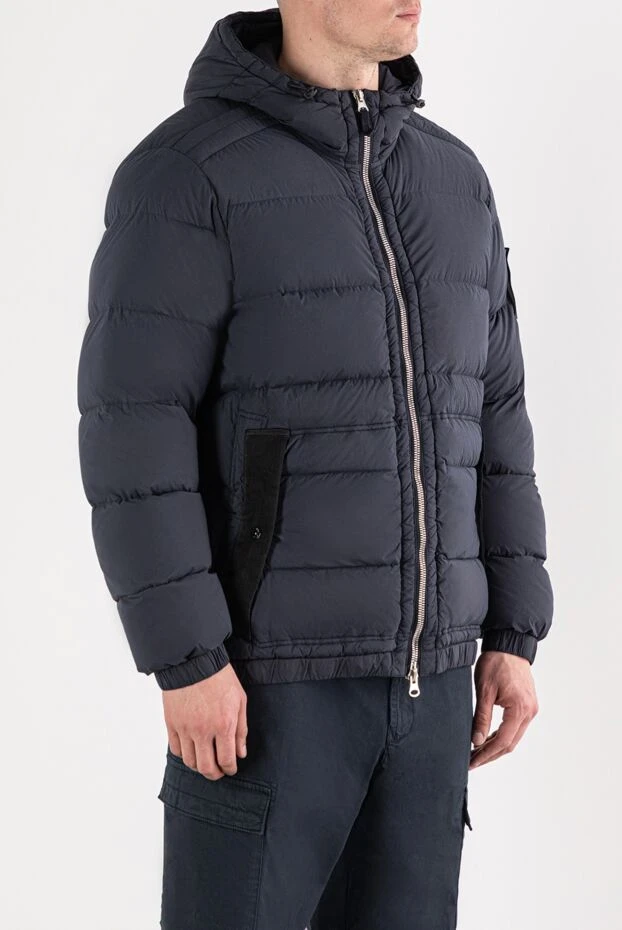Stone Island темно-синий пуховик с капюшоном и контрастными вставками 191575 - фото 3