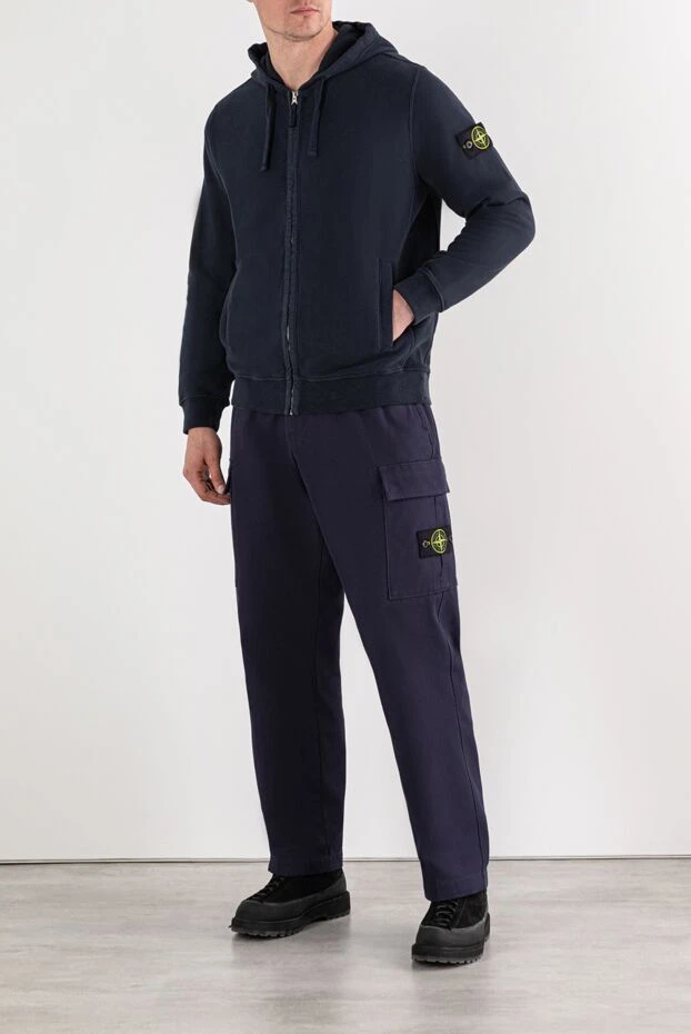 Stone Island худи синее с застежкой-молнией из флиса из органического хлопка 191579 - фото 2