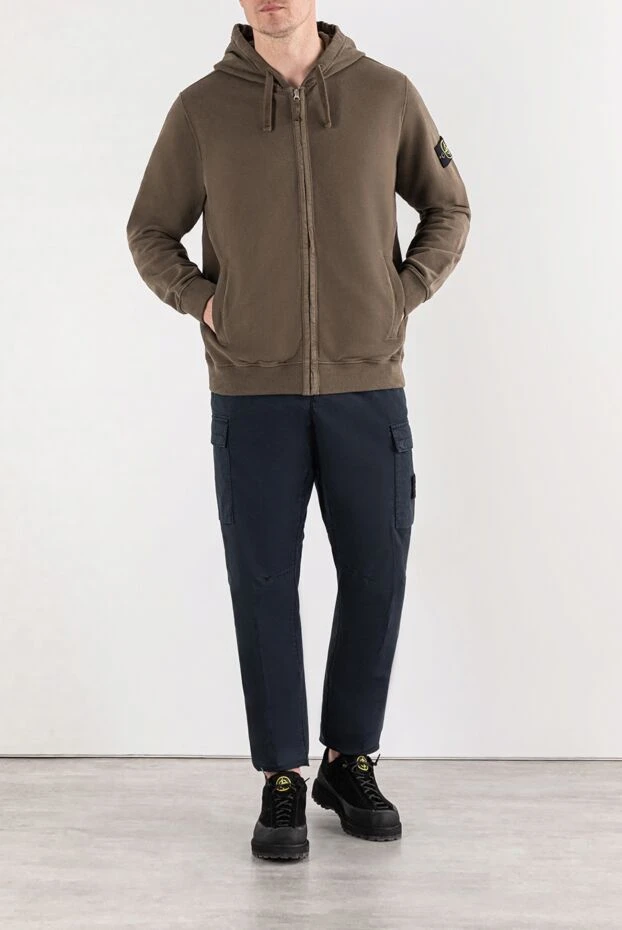 Stone Island зеленый худи из органического хлопка-панамы с ребристыми вставками 191580 - фото 2