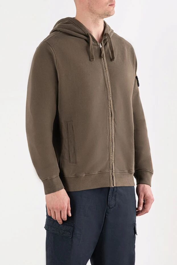 Stone Island зеленый худи из органического хлопка-панамы с ребристыми вставками 191580 - фото 3