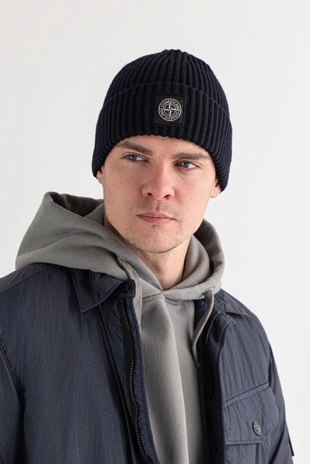 Вязаная синяя шапка из шерсти RWS с отделкой резинкой по всей длине - фото 2