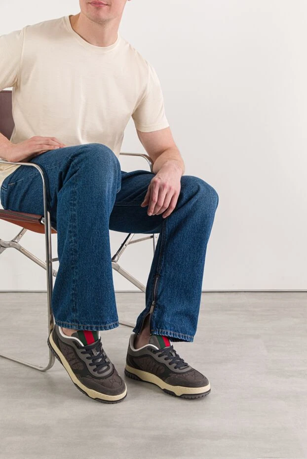 Gucci re-web men's nylon sneakers with suede trim, gray 191586 - photo 2