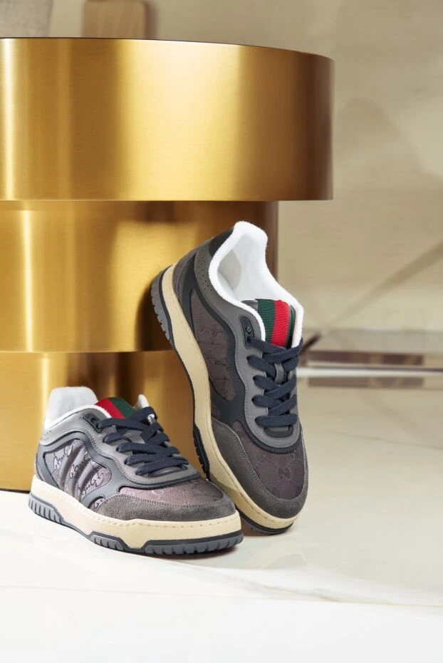 Gucci re-web men's nylon sneakers with suede trim, gray 191586 - photo 2