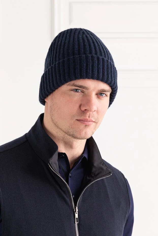 Loro Piana knitted beanie hat in deep navy blue with a textured pattern 191596 - photo 2