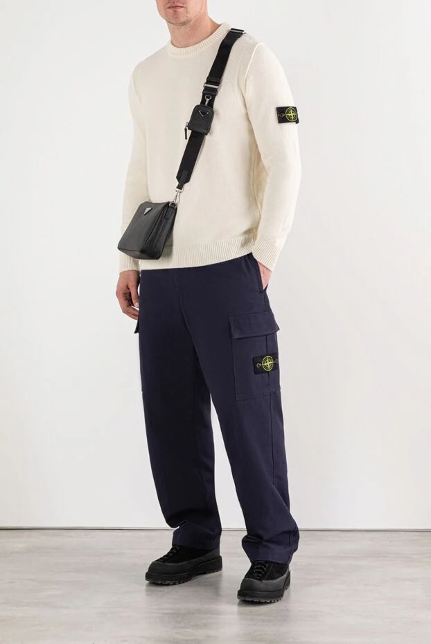 Stone Island в'язаний джемпер з вовни з круглим вирізом білий 191615 - фото 2