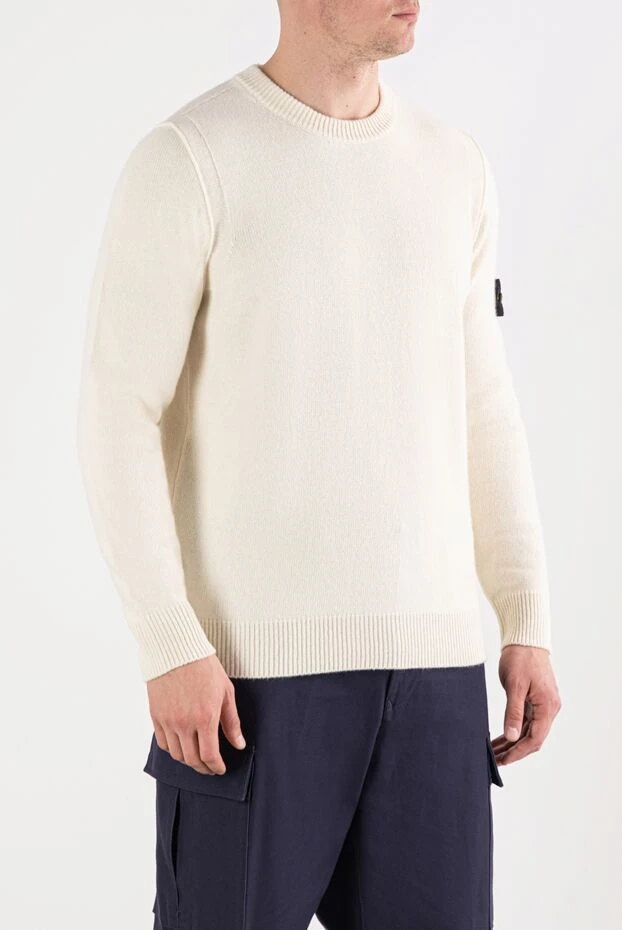 Stone Island в'язаний джемпер з вовни з круглим вирізом білий 191615 - фото 3