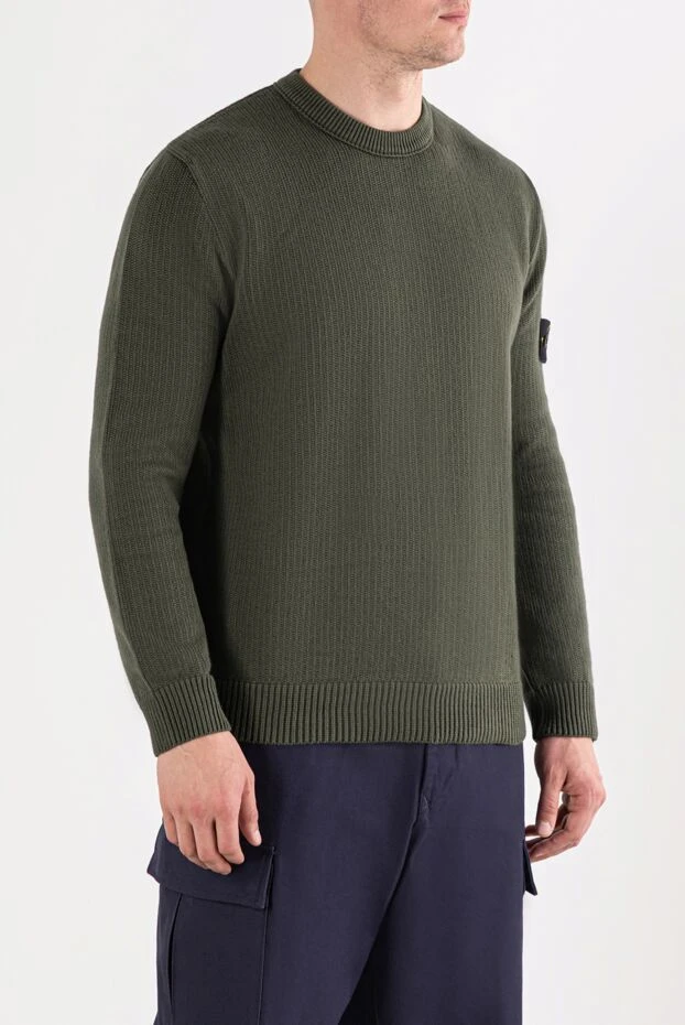 Stone Island knitted jumper with a stand-up collar made of green cotton chenille yarn 191617 - photo 3