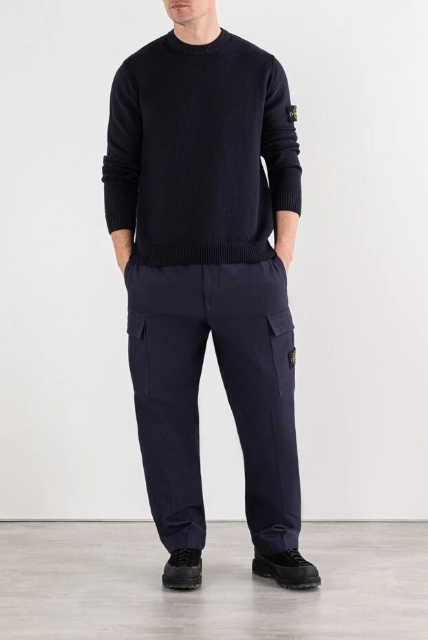 Stone Island knitted blue jumper with a stand-up collar made of chenille yarn 191619 - photo 2