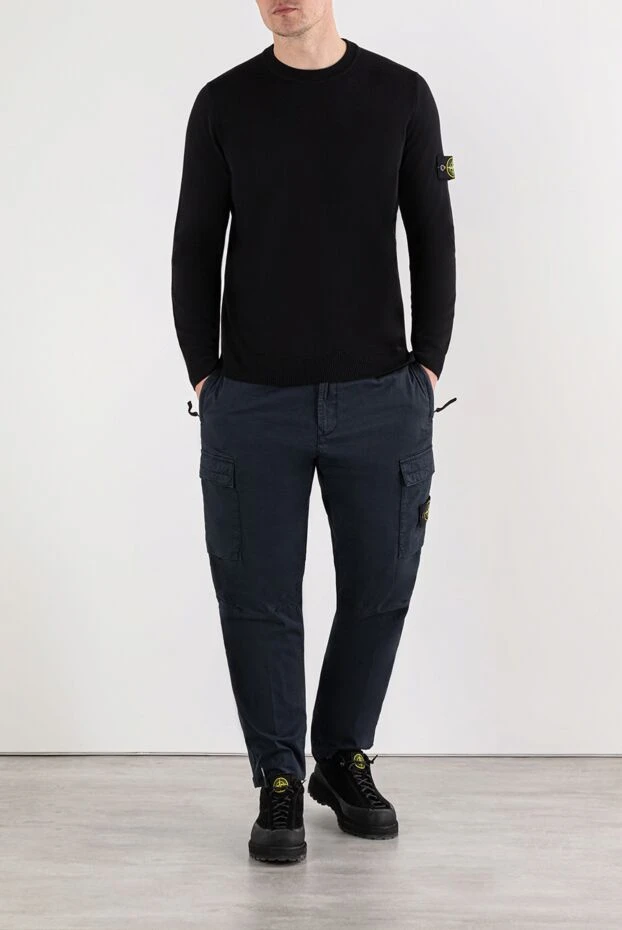 Stone Island black jumper with a crew neck and raised stitching 191621 - photo 2