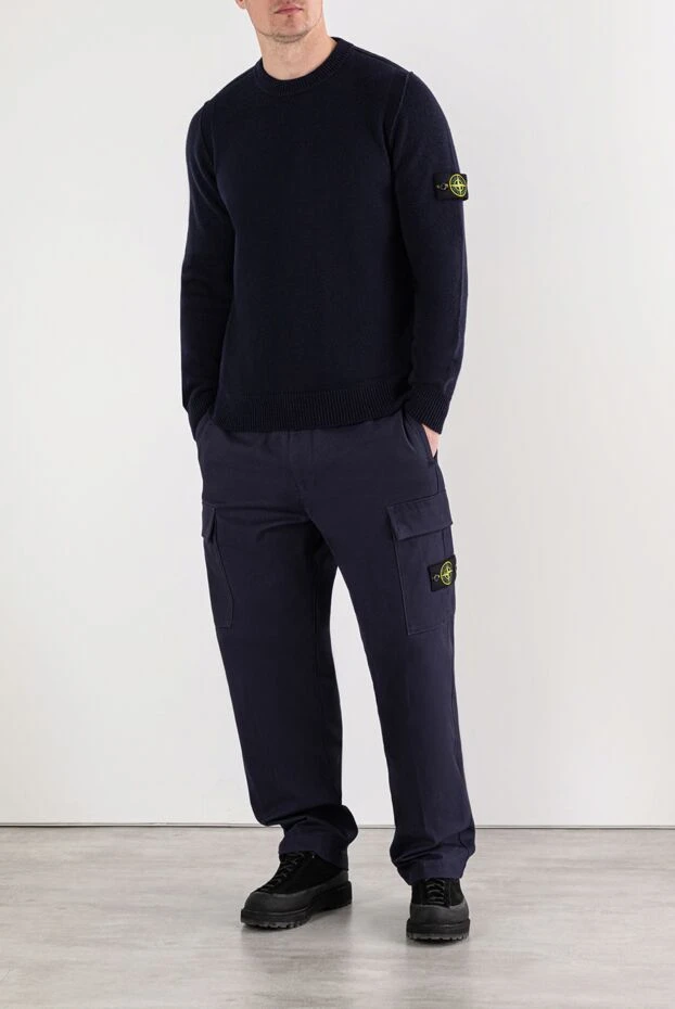 Stone Island в'язаний синій джемпер з вовни з круглим вирізом 191622 - фото 2
