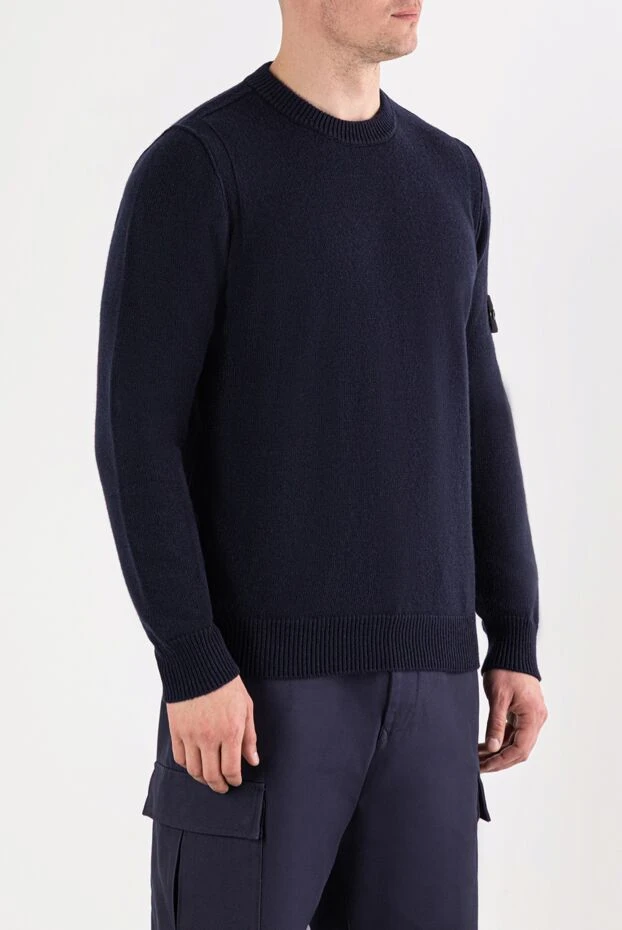 Stone Island в'язаний синій джемпер з вовни з круглим вирізом 191622 - фото 3