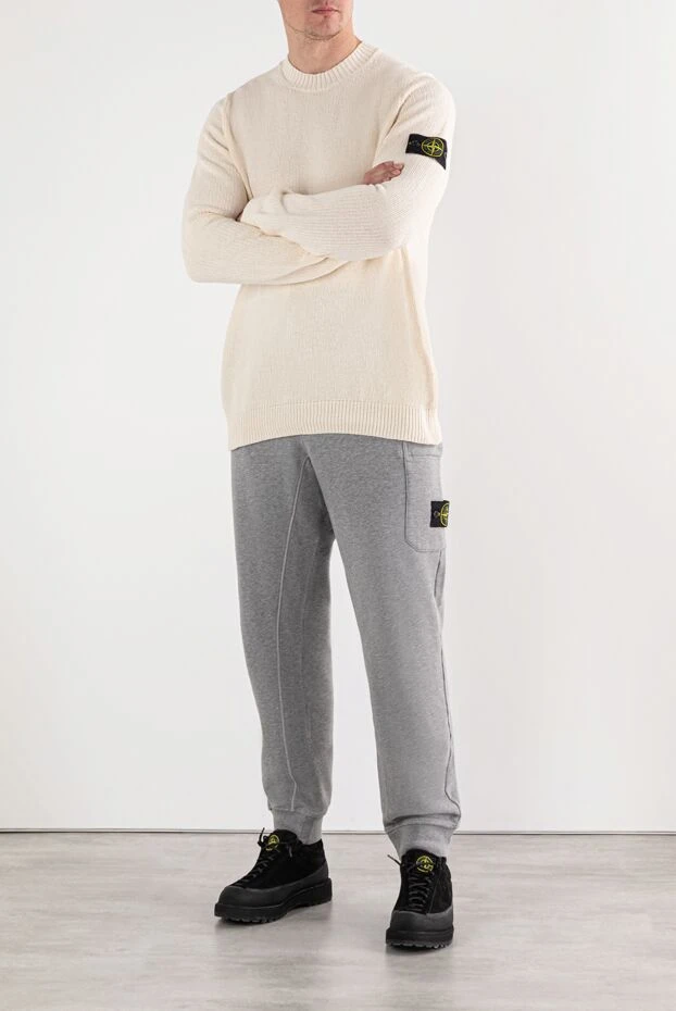 Stone Island в'язаний джемпер з круглим вирізом з органічної бавовни білий 191625 - фото 2