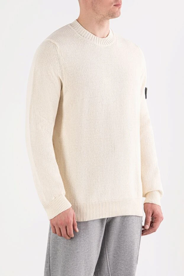 Stone Island в'язаний джемпер з круглим вирізом з органічної бавовни білий 191625 - фото 3