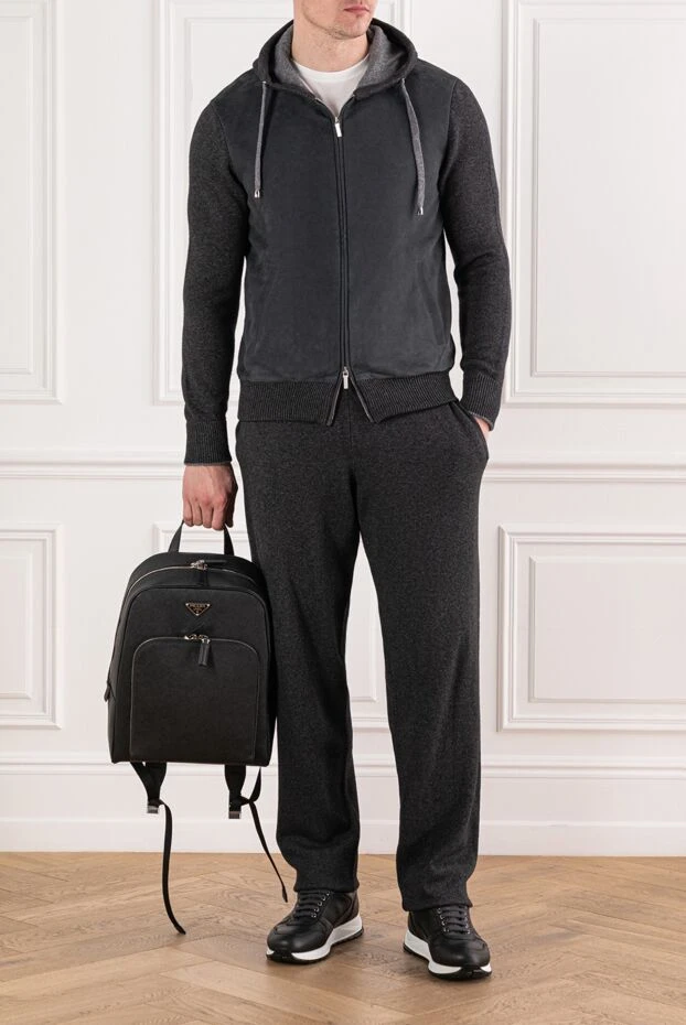 Cesare di Napoli gray knitted viscose and cashmere wool suit with a hood 191638 - photo 2