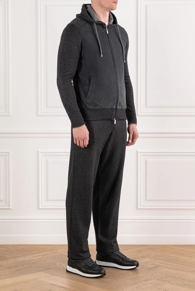 Cesare di Napoli gray knitted viscose and cashmere wool suit with a hood 191638 - photo 3