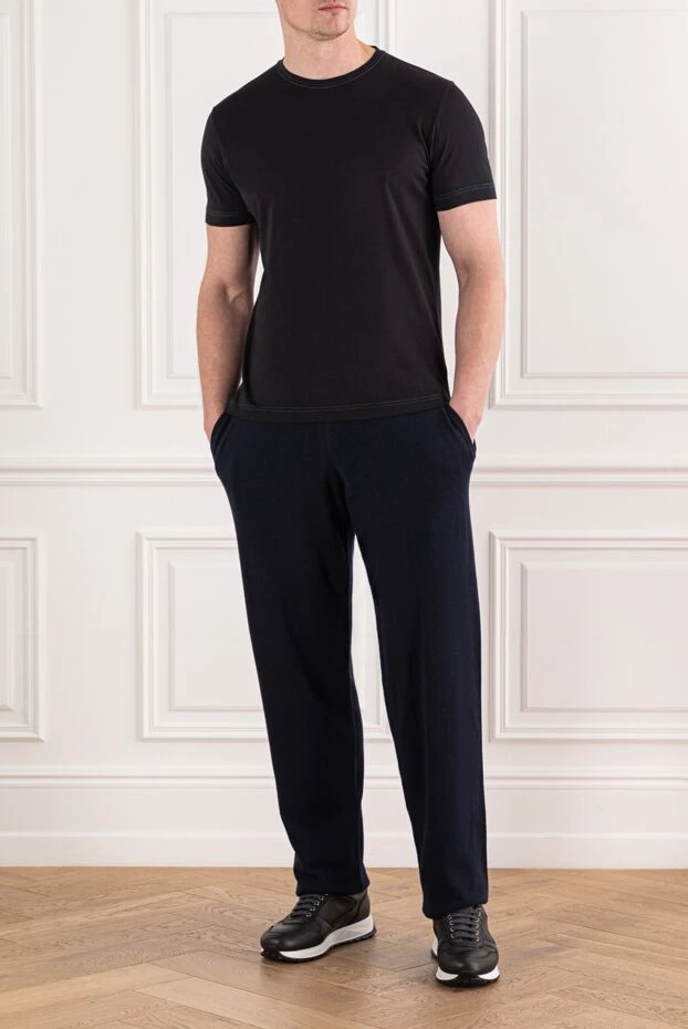 Black cotton T-shirt with contrast stitching - photo 2