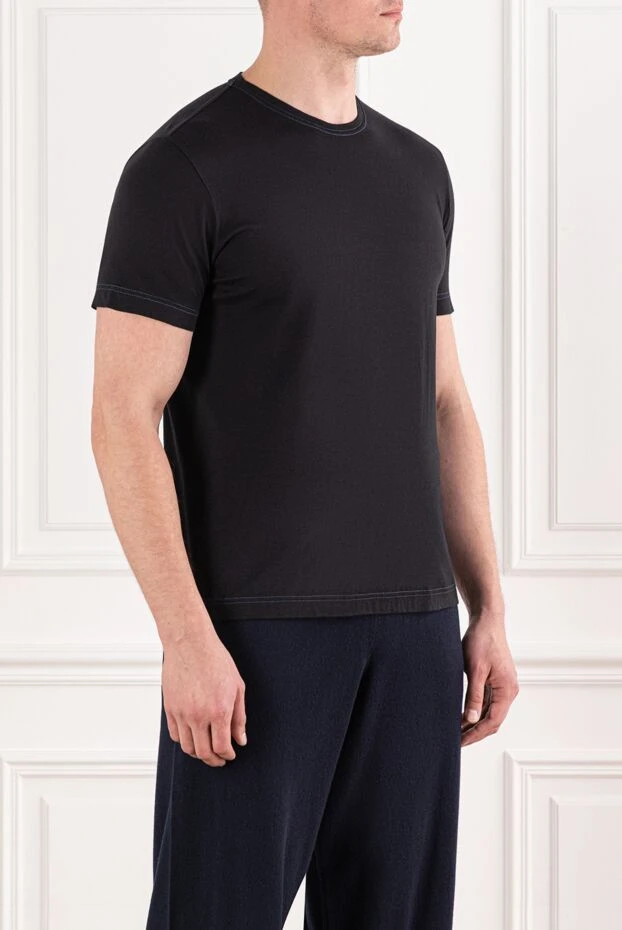 Orian black cotton t-shirt with contrast stitching 191690 - photo 3