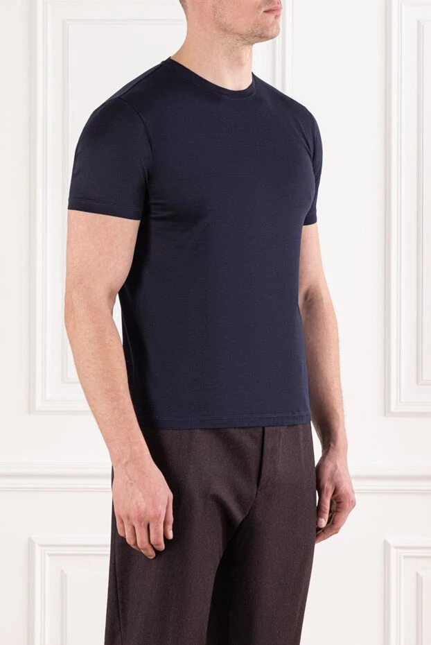 Cesare di Napoli темно синя футболка з м'якої бавовни з щільною еластичною горловиною 191696 - фото 3