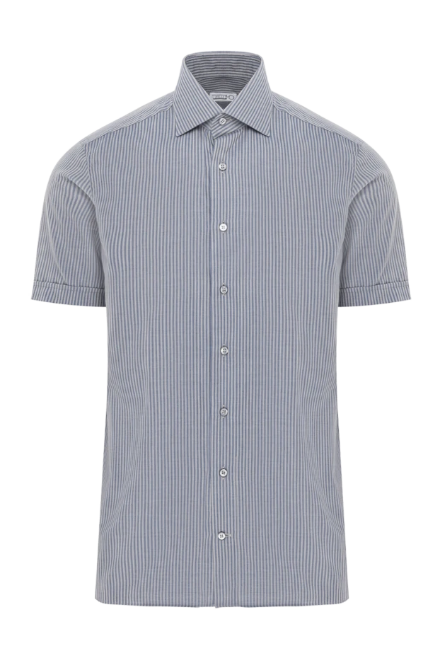 Zilli men's short-sleeved light blue shirt with vertical stripes 191697 - photo 1