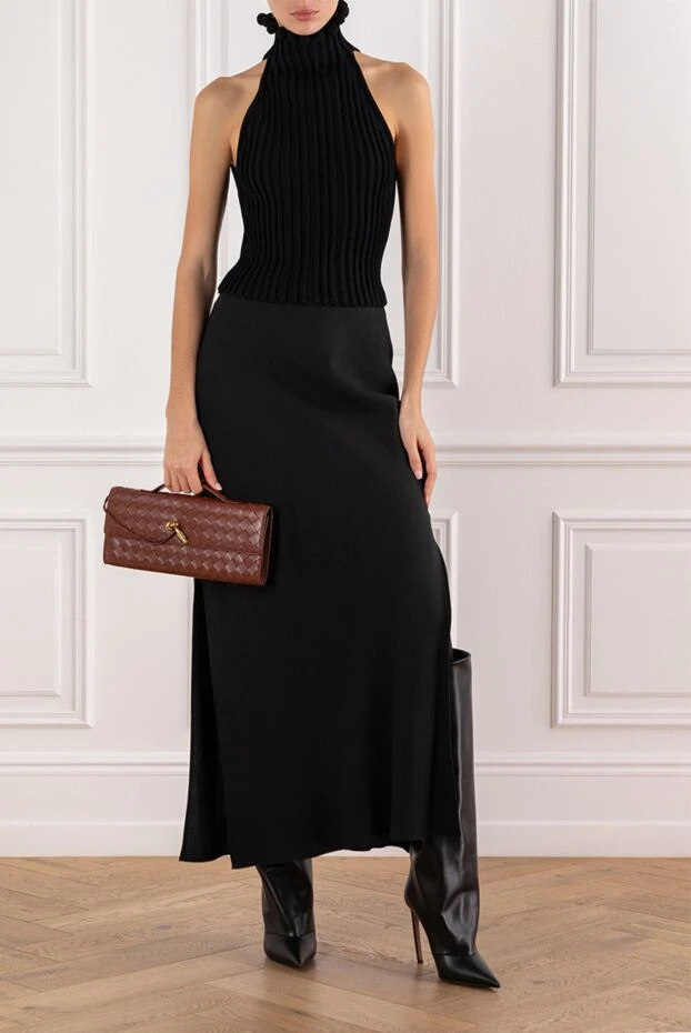 Фактурний чорний топ з виразним в'язаним коміром - фото 2