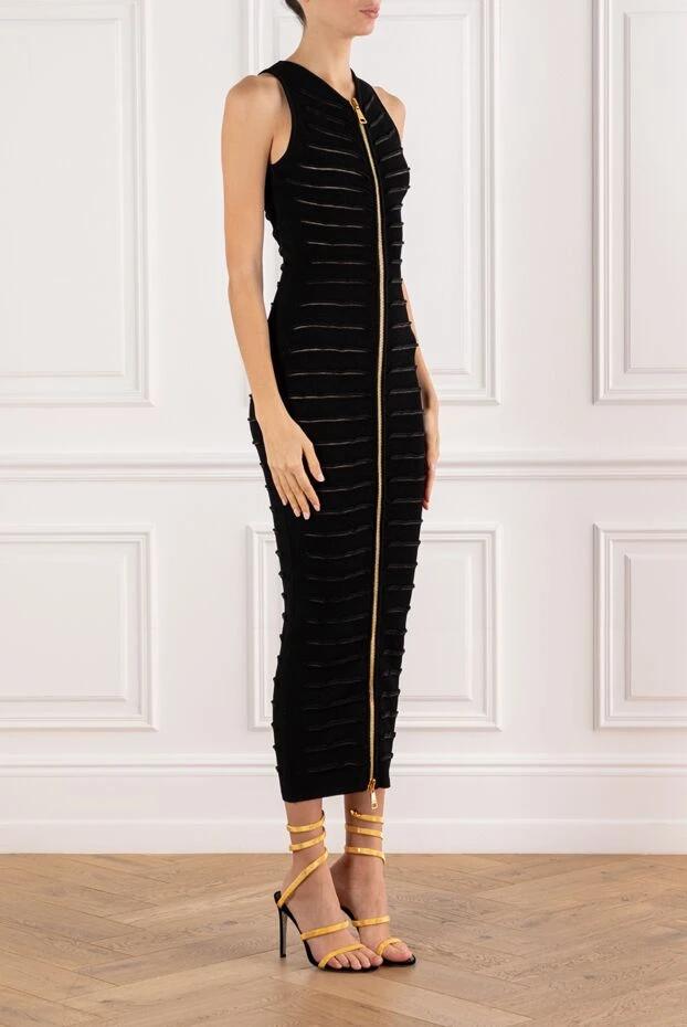 Balmain black dress with openwork slits and a gold zipper 191709 - photo 3