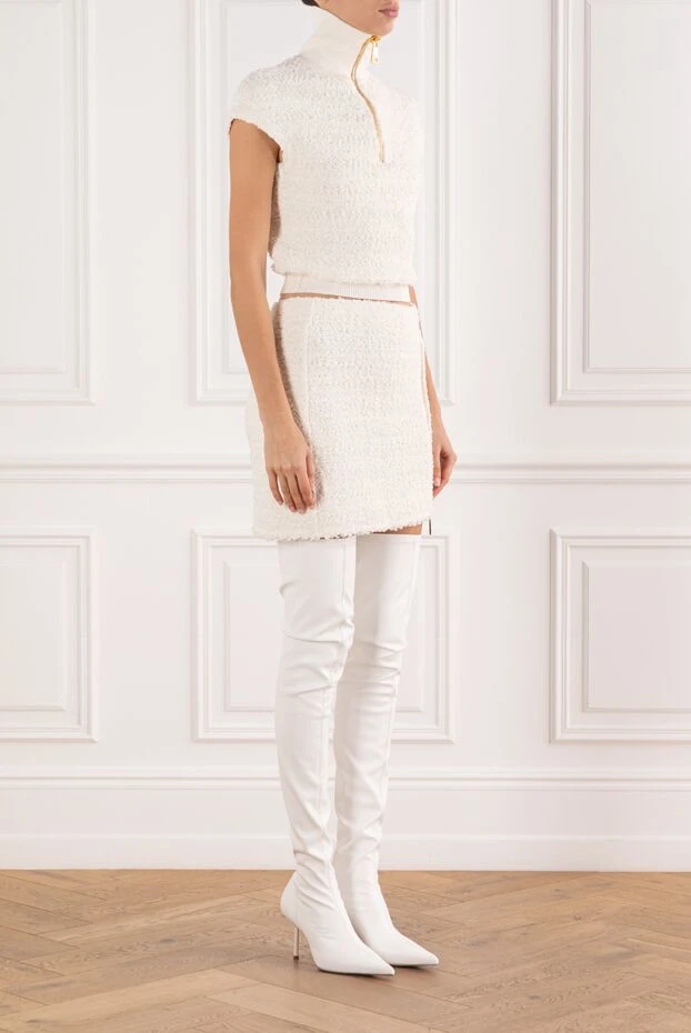 Balmain твидовый белый костюм из топа на молнии с юбкой 191716 - фото 3