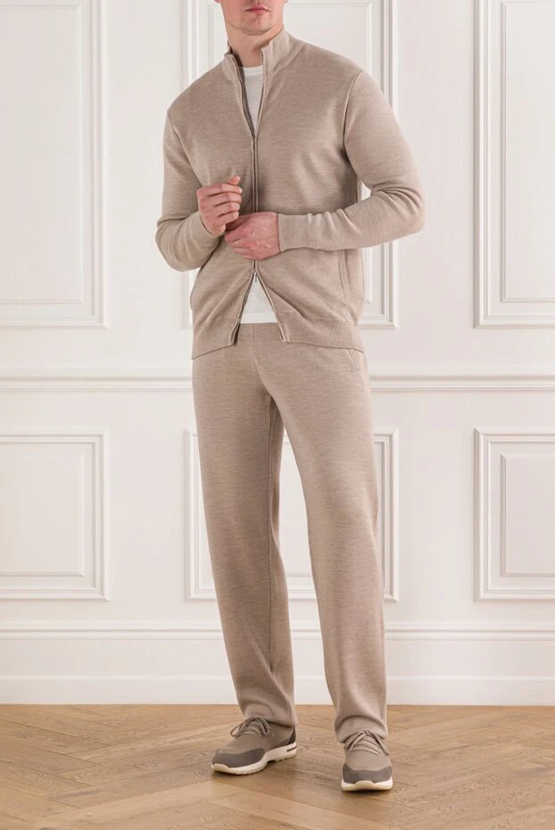Cesare di Napoli класичний спортивний костюм з вовни з коміром бежевий 191728 - фото 2