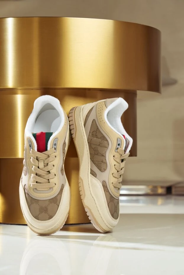 Gucci re-web men's nylon sneakers with suede trim, beige 191730 - photo 2