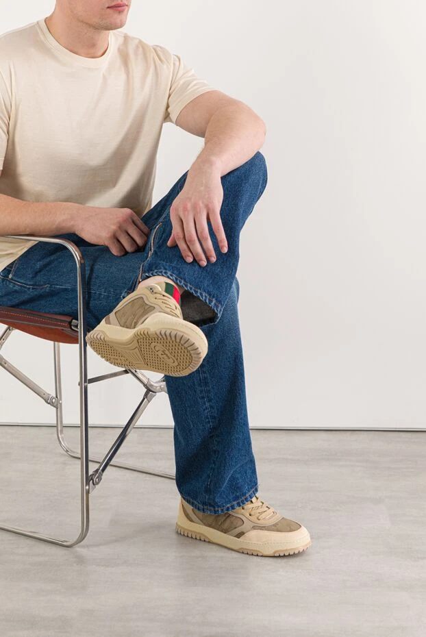 Gucci re-web men's nylon sneakers with suede trim, beige 191730 - photo 2