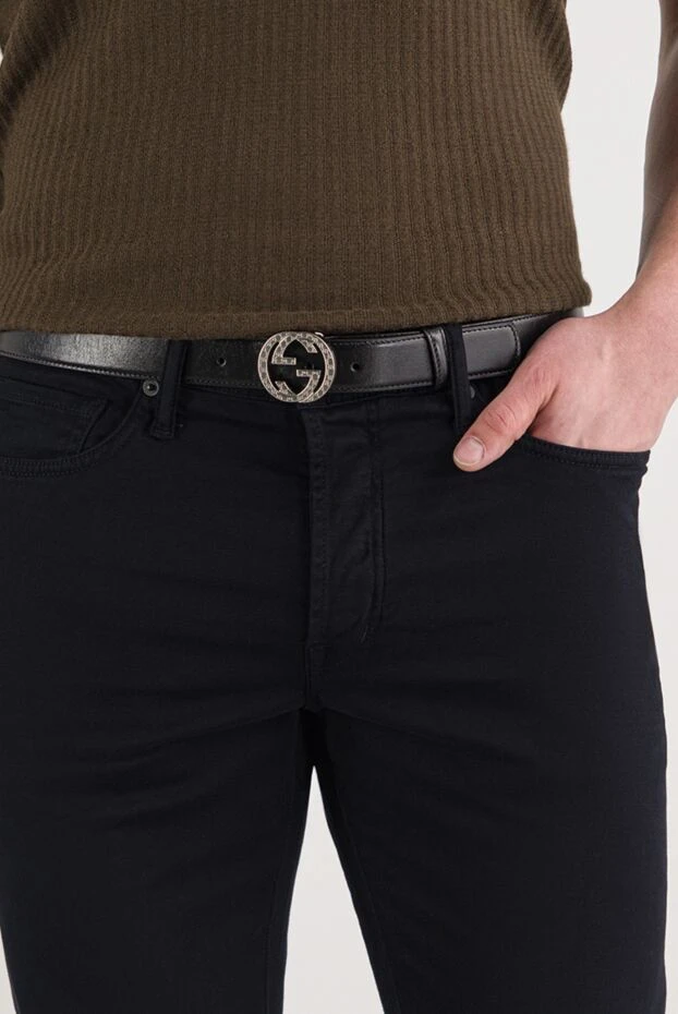 Gucci мужской ремень из натуральной черной кожи с фигурной пряжкой 191733 - фото 2