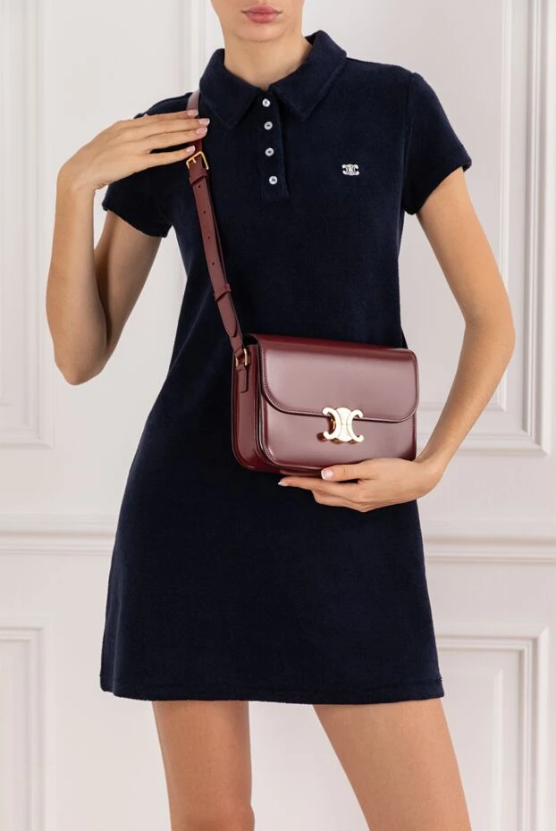 Celine classique triomphe bag in shiny calfskin, burgundy 191742 - photo 2
