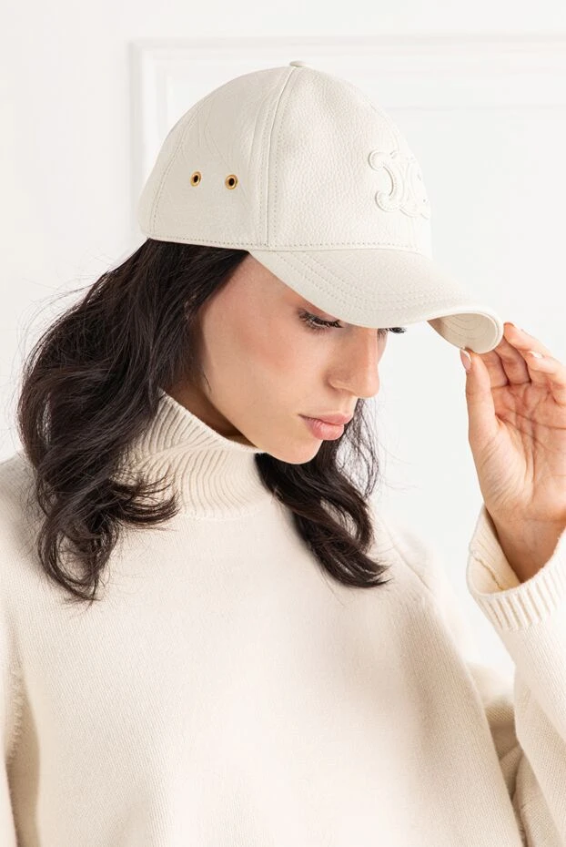 Celine triomphe white calfskin baseball cap 191764 - photo 2