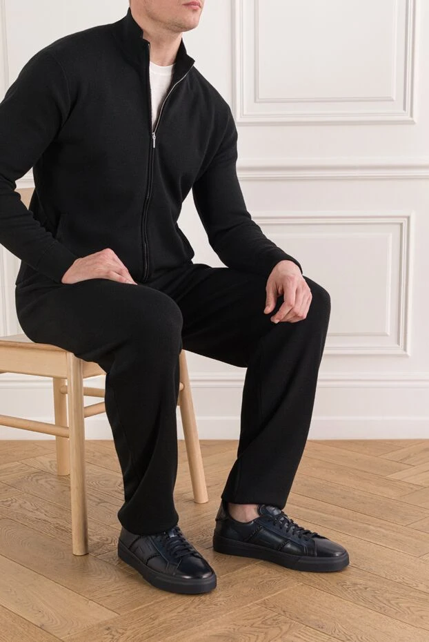 Santoni чорні шкіряні снікери double buckle із вставкою зі шкіри крокодила 191824 - фото 2