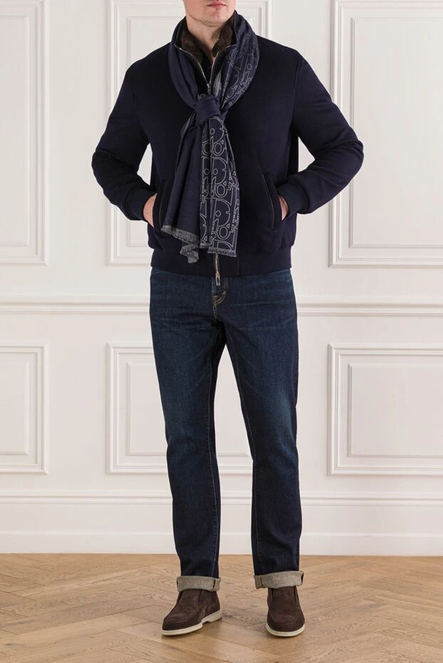 Tombolini бомбер із вовни синій з коміром на натуральному хутрі 191845 - фото 2