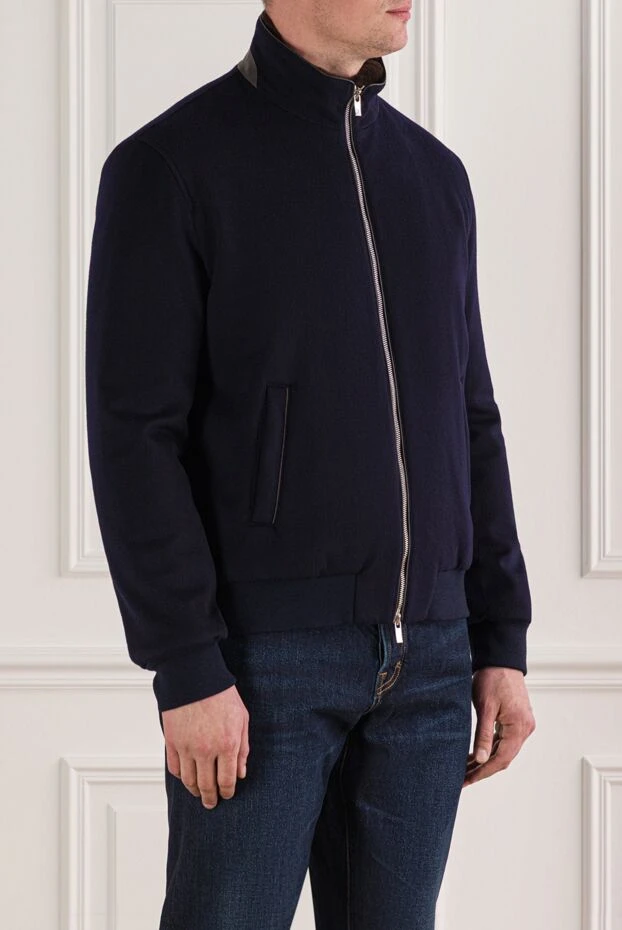 Tombolini blue wool bomber jacket with a natural fur collar 191845 - photo 3