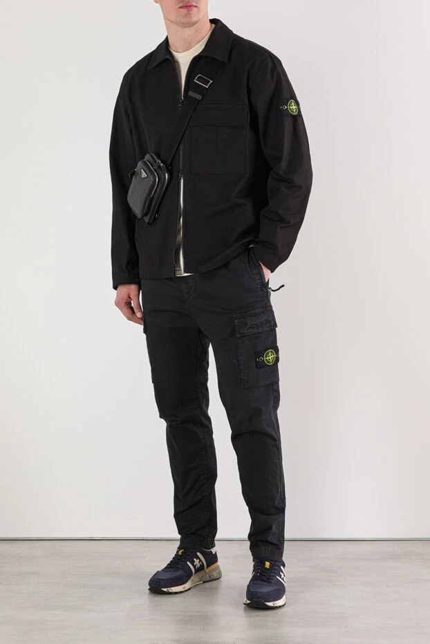 Stone Island куртка-сорочка з бавовни-панами чорна з нагрудною кишенею з клапаном на кнопці 191848 - фото 2