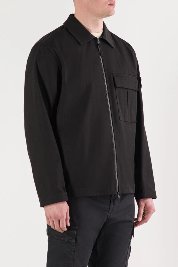 Stone Island куртка-сорочка з бавовни-панами чорна з нагрудною кишенею з клапаном на кнопці 191848 - фото 3