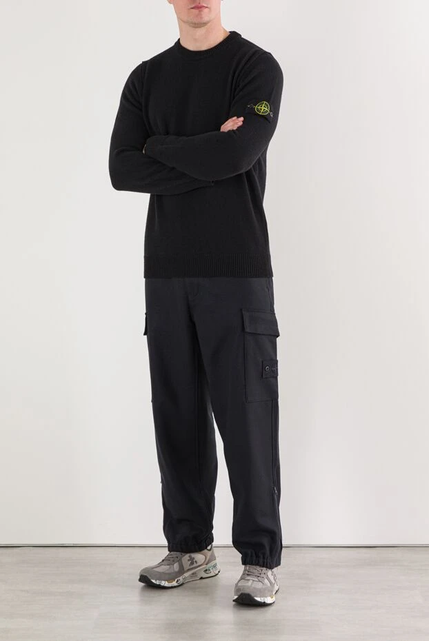 Stone Island в'язаний чорний джемпер з вовни з круглим вирізом 191859 - фото 2