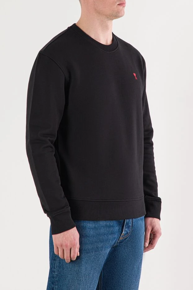 Ami black cotton sweatshirt with signature embroidered monogram motif 191904 - photo 3