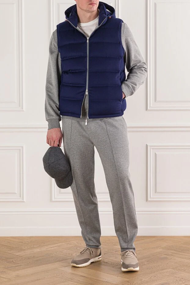 Brunello Cucinelli синій теплий жилет із вовни з капюшоном та застібкою-блискавкою 191928 - фото 2