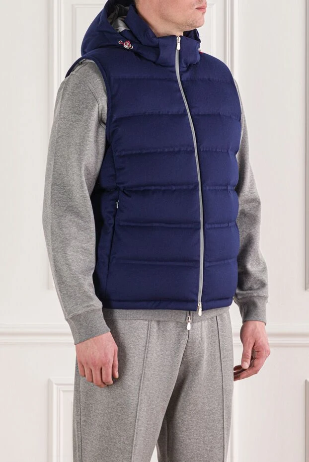Brunello Cucinelli синій теплий жилет із вовни з капюшоном та застібкою-блискавкою 191928 - фото 3