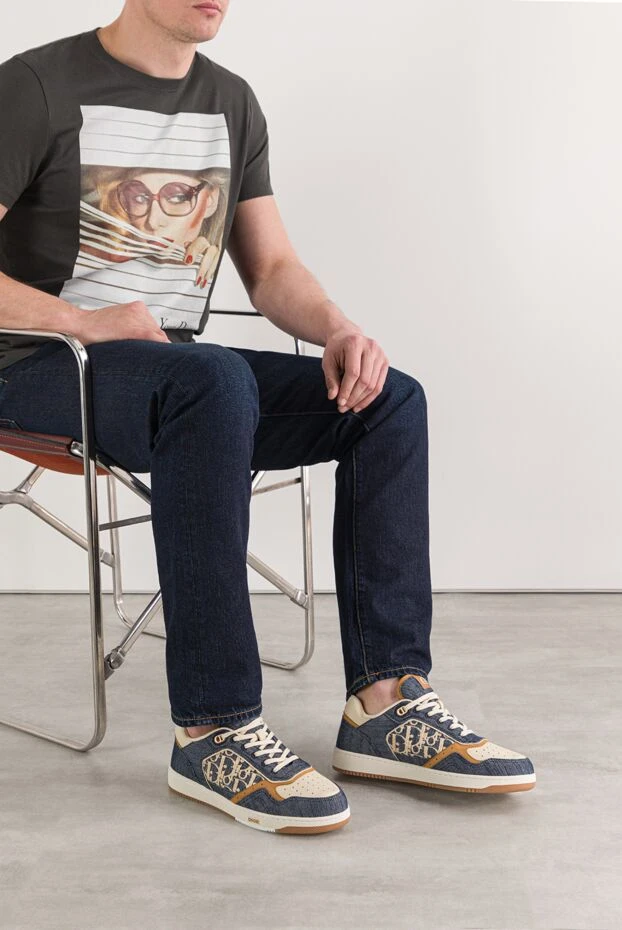 Dior b27 uptown low-top sneakers in white smooth calfskin and black denim 191932 - photo 2