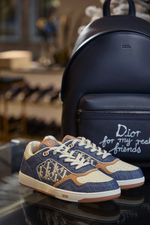 B27 Uptown low-top sneakers in white smooth calfskin and black denim - photo 2