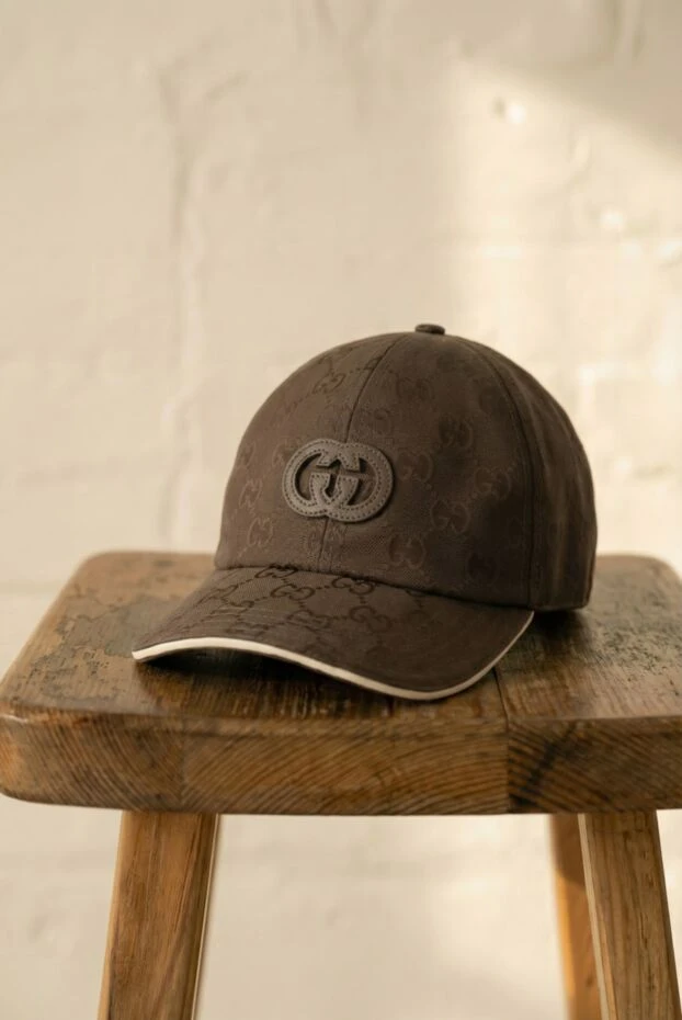 Gucci бейсболка коричневая мужская из хлопка gg 191983 - фото 2