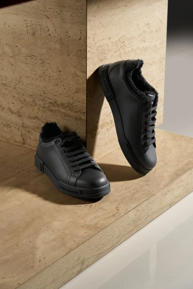 Dolce & Gabbana portofino light black calfskin winter sneakers 192088 - photo 2