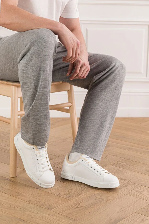 Dolce & Gabbana зимові снікери portofino light із телячої шкіри білого кольору 192089 - фото 2