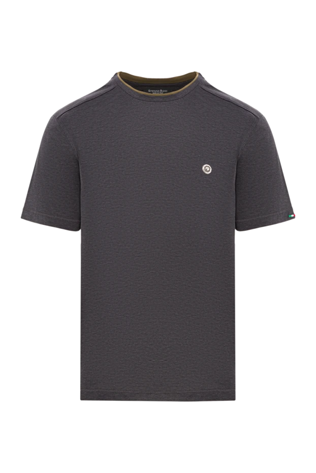 Gray cotton t-shirt with metallic logo - photo 1