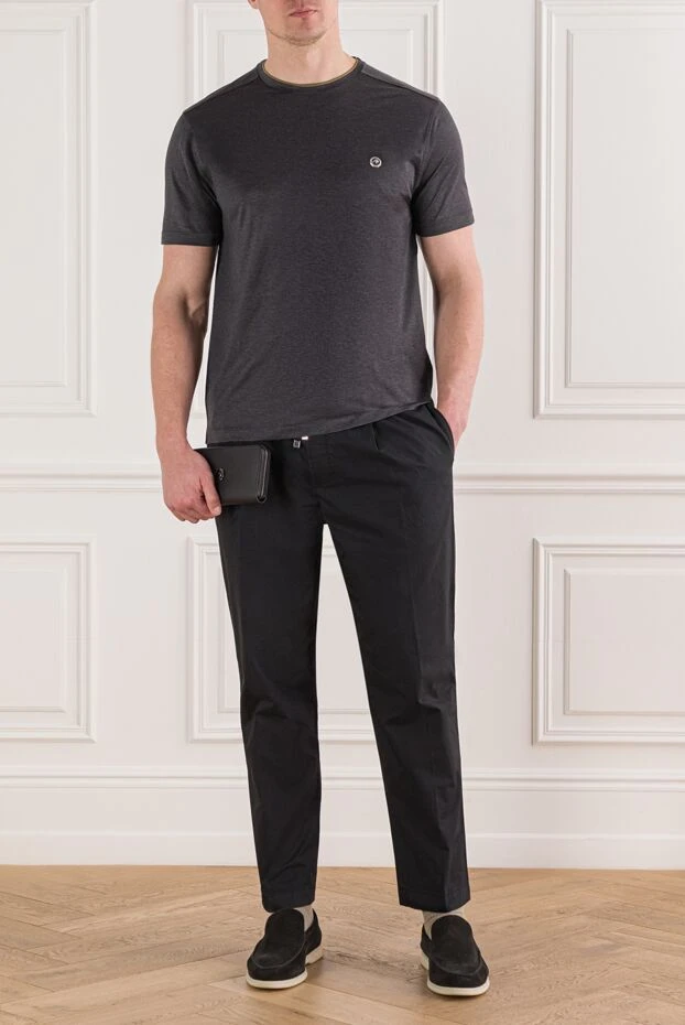 Gray cotton t-shirt with metallic logo - photo 2