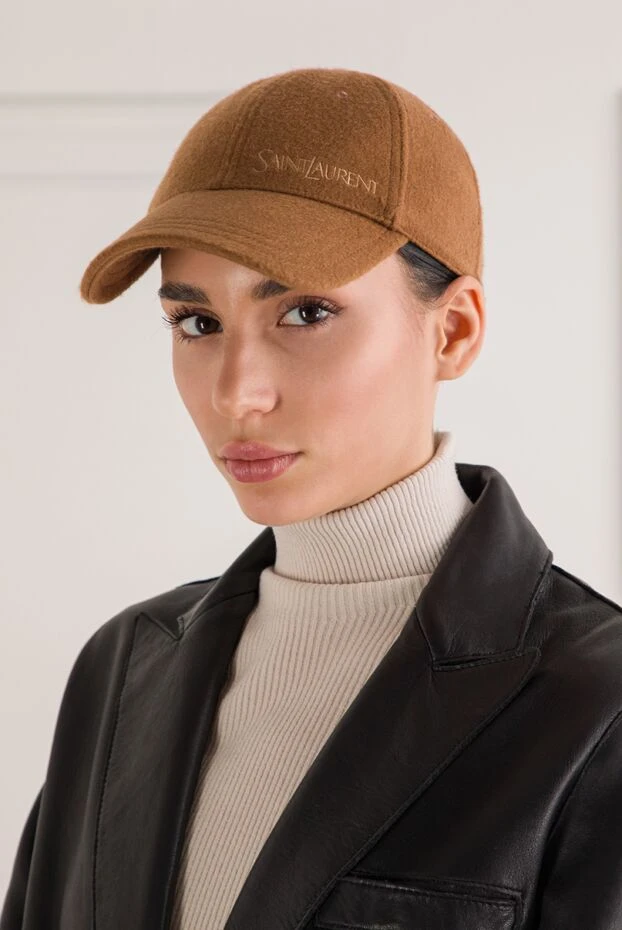 Saint Laurent кепка шестиклінка із кашеміру коричневого кольору 192132 - фото 2