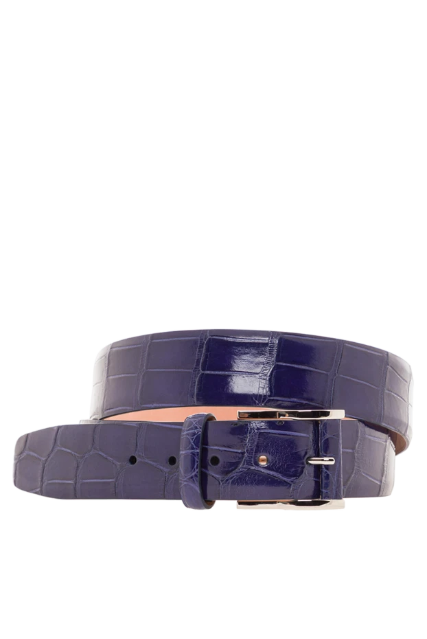Чоловічий ремінь зі шкіри алігатора синього кольору. - фото 1